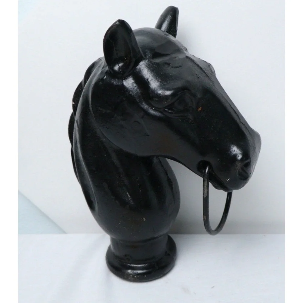 VTG Iron Horse Head Fence Post Hitching Post Topper Mouth Ring Western Country